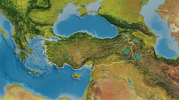在地形图上对Turkiye边境地区进行密切监视 资本点 国家形貌概述 — 图库照片