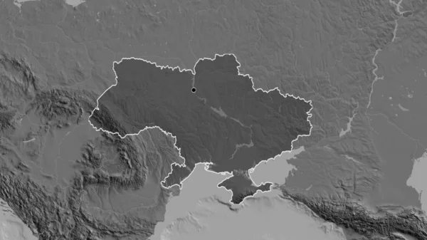 Zbliżenie Strefy Przygranicznej Ukrainy Ciemnym Pokryciem Mapie Dwupoziomowej Główny Punkt — Zdjęcie stockowe