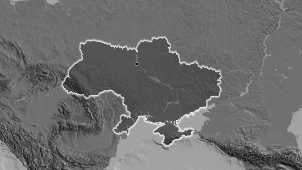 Zbliżenie Strefy Przygranicznej Ukrainy Ciemnym Pokryciem Mapie Dwupoziomowej Główny Punkt — Zdjęcie stockowe