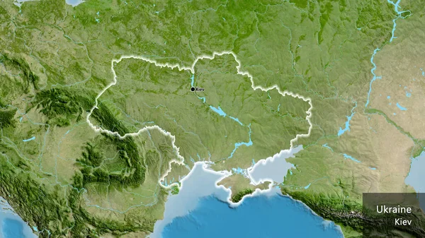 Close Área Fronteiriça Ucrânia Mapa Satélite Ponto Capital Brilha Volta — Fotografia de Stock