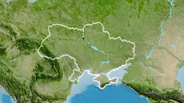 Närbild Ukrainas Gränsområde Satellitkarta Huvudpunkt Glow Runt Landet Form — Stockfoto