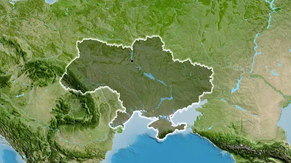 乌克兰边境地区的特写镜头 用卫星地图上的黑暗覆盖突出显示 资本点 风靡全国 — 图库照片