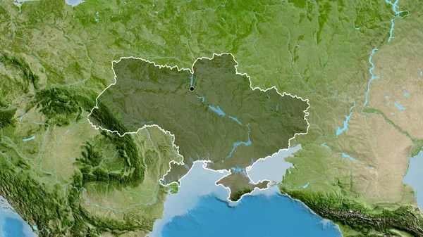 乌克兰边境地区的特写镜头 用卫星地图上的黑暗覆盖突出显示 资本点 国家形貌概述 — 图库照片