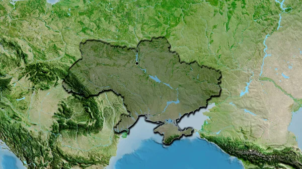 乌克兰边境地区的特写镜头 用卫星地图上的黑暗覆盖突出显示 资本点 国家形状的斜边 — 图库照片