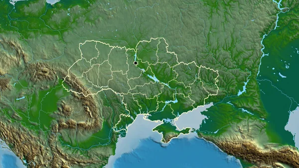 在实际地图上对乌克兰边境地区及其区域边界进行密切监视 资本点 国家形貌概述 — 图库照片
