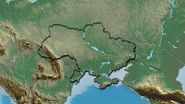 在一张解像图上对乌克兰边境地区进行的密切监视 资本点 国家形状的斜边 — 图库照片