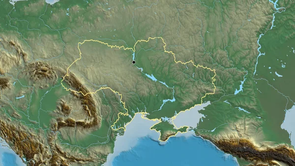 Närbild Ukrainas Gränsområde Hjälplinje Karta Huvudpunkt Skissera Runt Landet Form — Stockfoto