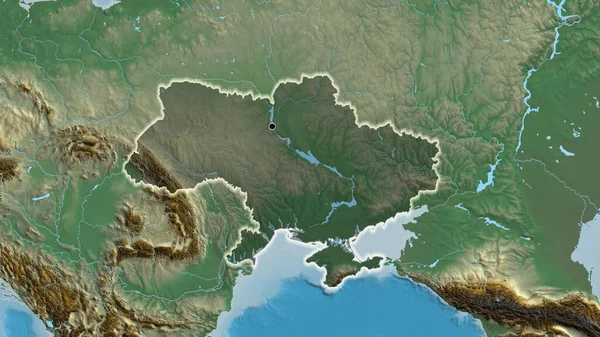 Detailní Záběr Pohraniční Oblasti Ukrajiny Zvýrazňující Tmavý Překryv Reliéfní Mapě — Stock fotografie