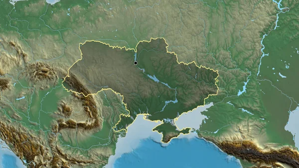 우크라이나 지역의 촬영은 지도에 오버레이로 조명되고 나라의 모양을 둘러싸고 — 스톡 사진