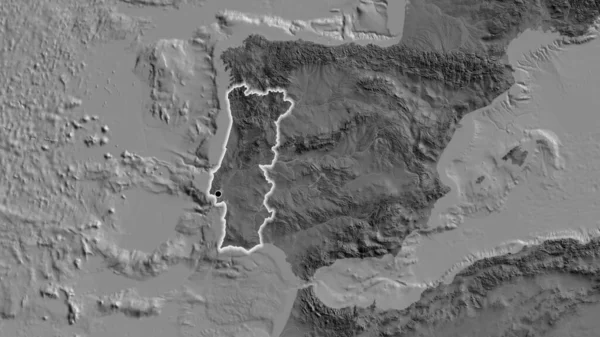 Крупный План Пограничной Зоны Португалии Двухуровневой Карте Отличный Момент Светится — стоковое фото