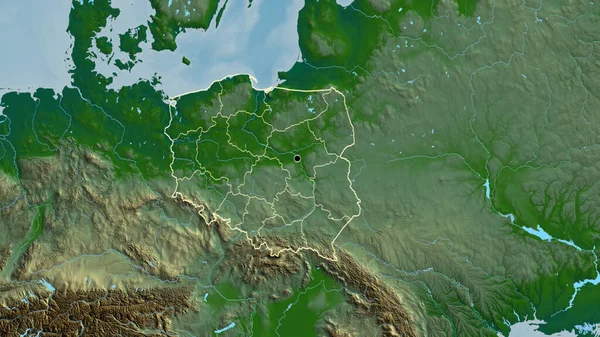 Close Poland Border Area Its Regional Borders Physical Map Capital — Stock Photo, Image