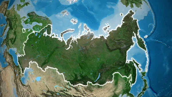 러시아 지역의 촬영은 지도에 오버레이로 조명되고 전국을 누비며 젓는다 — 스톡 사진