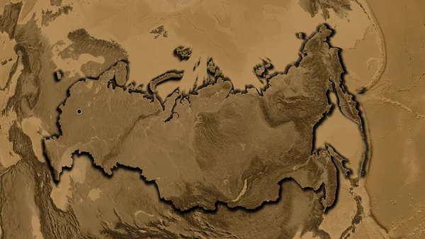 Zbliżenie Rosyjskiej Strefy Przygranicznej Mapie Wzniesień Sepii Główny Punkt Ścinane — Zdjęcie stockowe