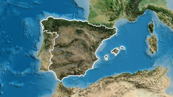 衛星地図上の暗いオーバーレイで強調スペイン国境地域のクローズアップ 資本ポイント 全国に光る — ストック写真