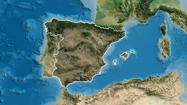 衛星地図上の暗いオーバーレイで強調スペイン国境地域のクローズアップ 資本ポイント 全国の概要 — ストック写真