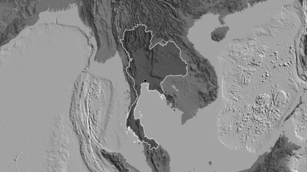 Close Thailand Border Area Highlighting Dark Overlay Bilevel Map Capital — Stock Photo, Image