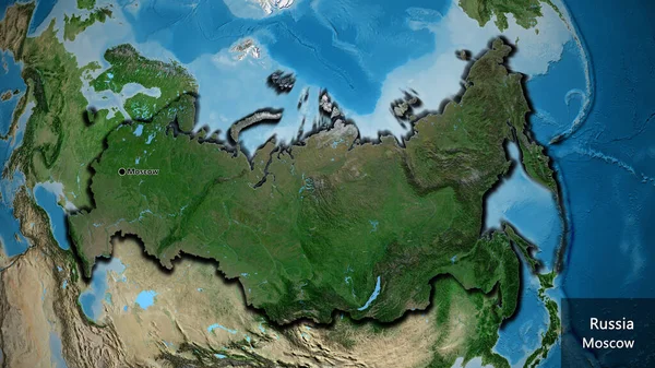 俄罗斯边境地区的特写镜头 用卫星地图上的黑暗覆盖突出显示 资本点 这个国家的边缘呈斜角状 国家及其首都的英文名称 — 图库照片