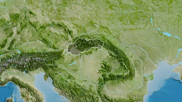 Close Slovakia Border Area Highlighting Dark Overlay Satellite Map Capital — Stock Photo, Image