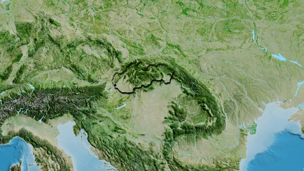 Close Van Het Grensgebied Met Slowakije Een Satellietkaart Hoofdpunt Gevelde — Stockfoto