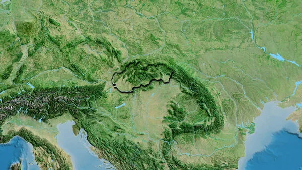 Primer Plano Zona Fronteriza Eslovaquia Mapa Por Satélite Punto Capital — Foto de Stock