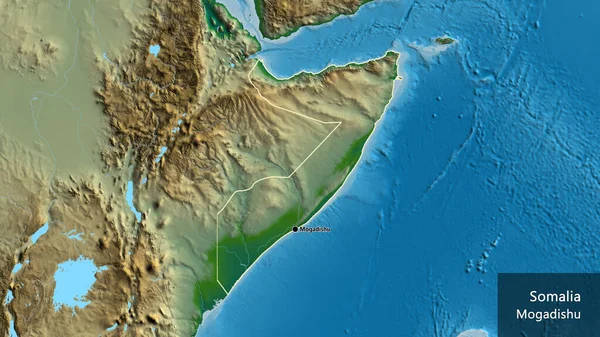 Närbild Somalias Gränsområde Fysisk Karta Huvudpunkt Runt Landet Landets Engelska — Stockfoto