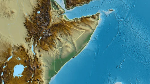 Close Zona Fronteiriça Somália Num Mapa Socorro Ponto Capital Esboço — Fotografia de Stock