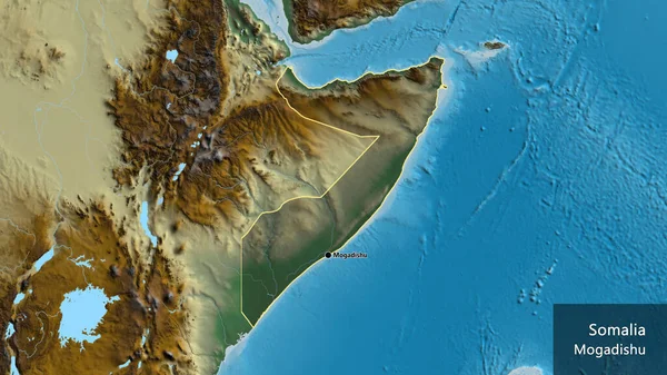 Närbild Somalias Gränsområde Med Ett Mörkt Överdrag Hjälppskarta Huvudpunkt Runt — Stockfoto