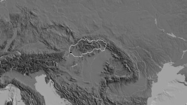 Slovakya sınır bölgesinin bir bileklik haritasına yakın plan. Ana nokta. Ülke şekli etrafında özet geç. 