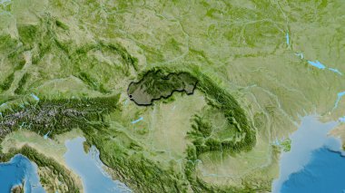 Slovakya sınır bölgesinin yakın planında uydu haritasında koyu bir kaplama var. Ana nokta. Ülkenin kıvrımlı kenarları. 