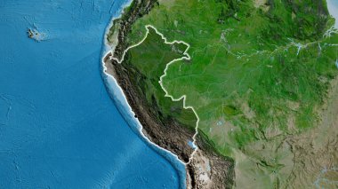 Peru sınır bölgesinin yakın planında uydu haritasında koyu bir kaplama var. Ana nokta. Ülke çapında parıltı. 