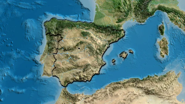 在卫星地图上对西班牙边境地区进行了近距离调查 资本点 国家形状的斜边 — 图库照片