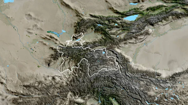 Zbliżenie Granicy Tadżykistanu Zdjęciu Satelitarnym Yahoo Główny Punkt Zarys Kształtu — Zdjęcie stockowe
