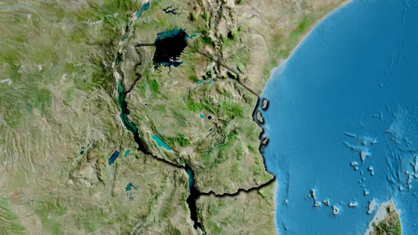 Primer Plano Zona Fronteriza Tanzania Mapa Satelital Punto Capital Bordes — Foto de Stock