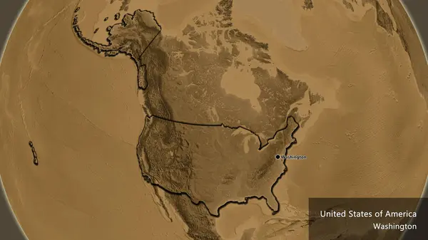 Amerika Birleşik Devletleri Nin Yakınındaki Bir Sepia Yükseklik Haritası Üzerinde — Stok fotoğraf