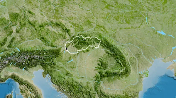 Slovakya sınır bölgesinin uydu haritasına yakın çekim. Ana nokta. Ülke çapında parıltı. 