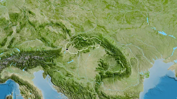 在卫星地图上对斯洛伐克边境地区进行的密切监视 资本点 国家形貌概述 — 图库照片