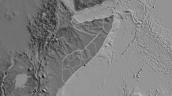 Крупный План Приграничной Зоны Сомали Региональных Границ Двухуровневой Карте Отличный — стоковое фото