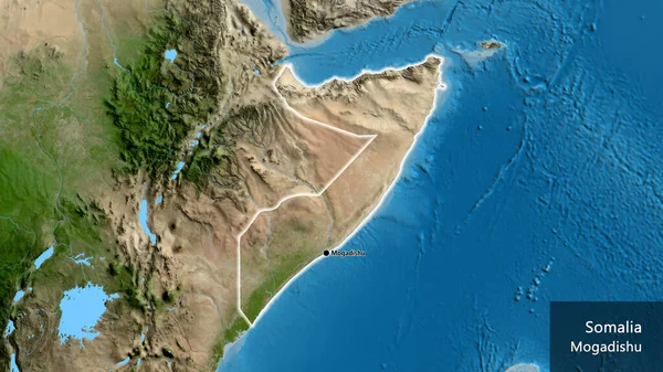 Närbild Somalias Gränsområde Satellitkarta Huvudpunkt Glow Runt Landet Form Landets — Stockfoto