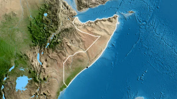 Närbild Somalias Gränsområde Satellitkarta Huvudpunkt Glow Runt Landet Form — Stockfoto