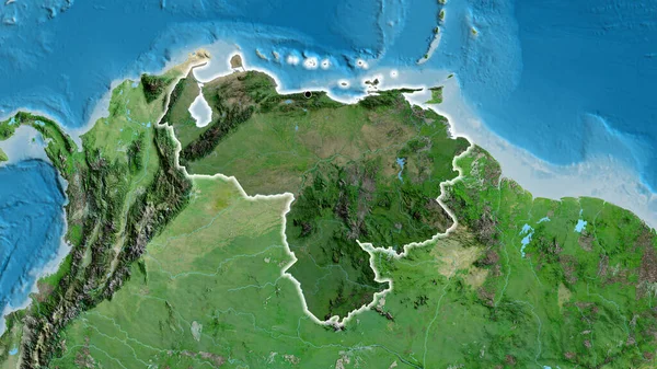 Detailní Záběr Pohraniční Oblasti Venezuely Zvýrazňující Tmavý Překryv Satelitní Mapě — Stock fotografie