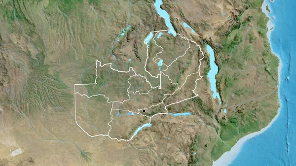 Primer Plano Zona Fronteriza Zambia Sus Fronteras Regionales Mapa Satelital — Foto de Stock