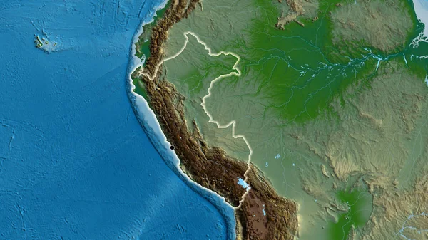 Nahaufnahme Des Peruanischen Grenzgebiets Auf Einer Physischen Karte Kapitalpunkt Glühen — Stockfoto