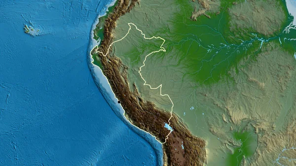 Fiziksel Bir Haritada Peru Sınır Bölgesinin Yakın Çekimleri Ana Nokta — Stok fotoğraf