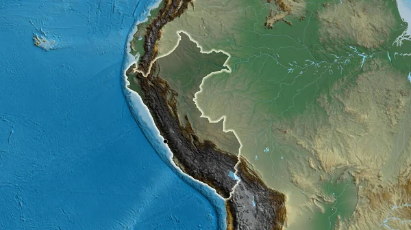 Close Área Fronteira Peru Destacando Com Uma Sobreposição Escura Mapa — Fotografia de Stock