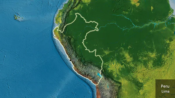 Bir Topografik Haritada Peru Sınır Bölgesinin Yakın Çekimleri Ana Nokta — Stok fotoğraf