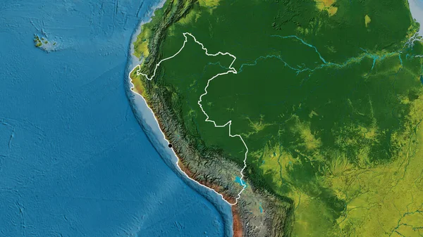 Nahaufnahme Des Peruanischen Grenzgebiets Auf Einer Topografischen Karte Kapitalpunkt Umrisse — Stockfoto