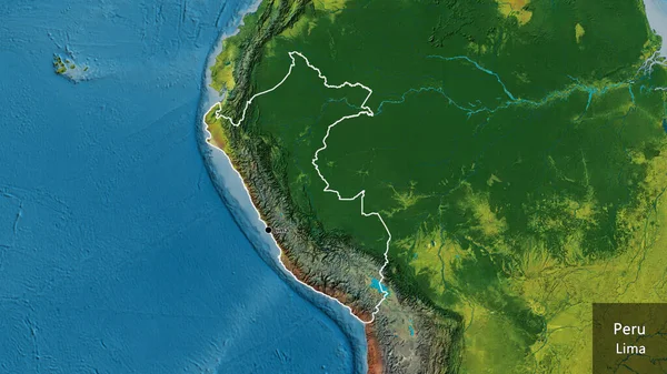 Close Dari Peru Daerah Perbatasan Pada Peta Topografi Titik Ibu — Stok Foto