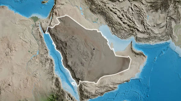 衛星地図上の暗いオーバーレイで強調サウジアラビア国境地域のクローズアップ 資本ポイント 全国に光る — ストック写真