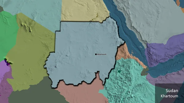 Aproximação Zona Fronteiriça Sudão Num Mapa Administrativo Ponto Capital Bordas — Fotografia de Stock