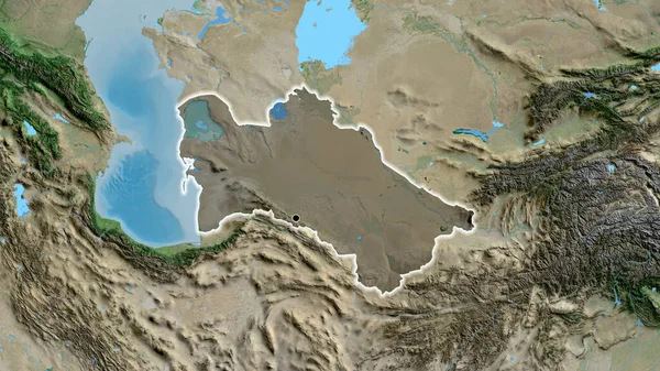 Närbild Turkmenistans Gränsområde Med Ett Mörkt Överdrag Satellitkarta Huvudpunkt Glow — Stockfoto